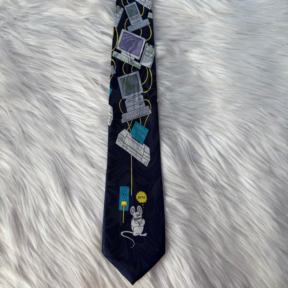 Vintage Silk Computer &‎ Mouse "Byte" Tie